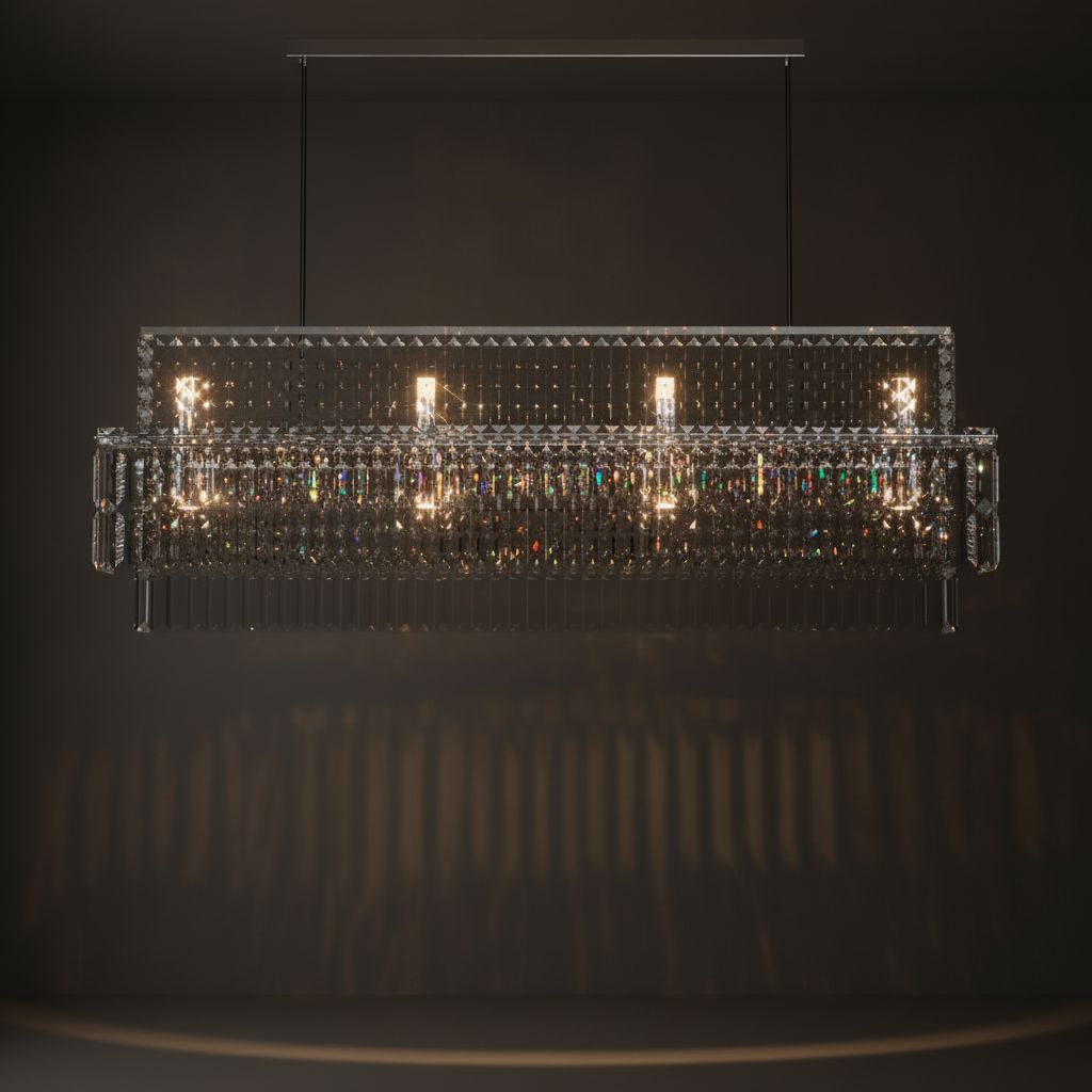 AURELIAN-Modern Linear Crystal Chandelier in Brushed Gold-ZENDUCE