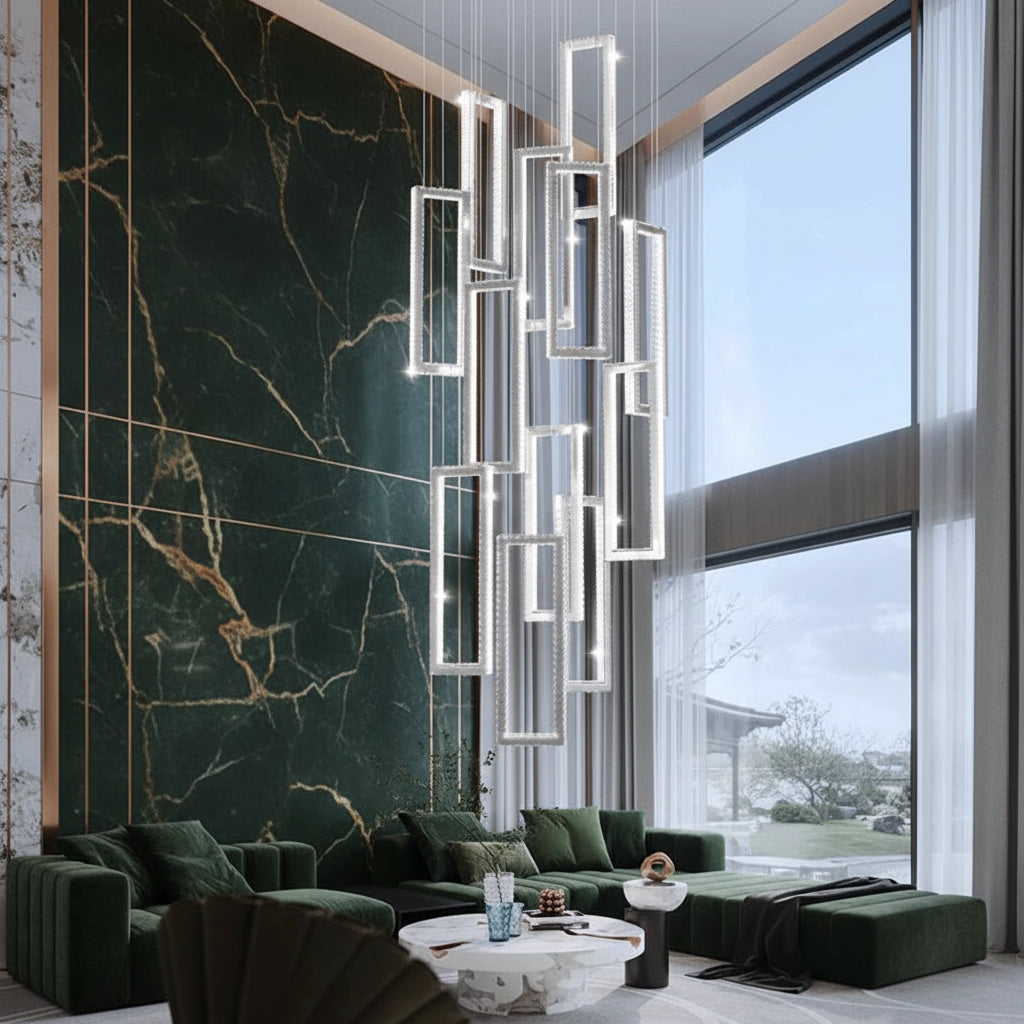 AVELYN-Rectangular Crystal Chandelier-ZENDUCE