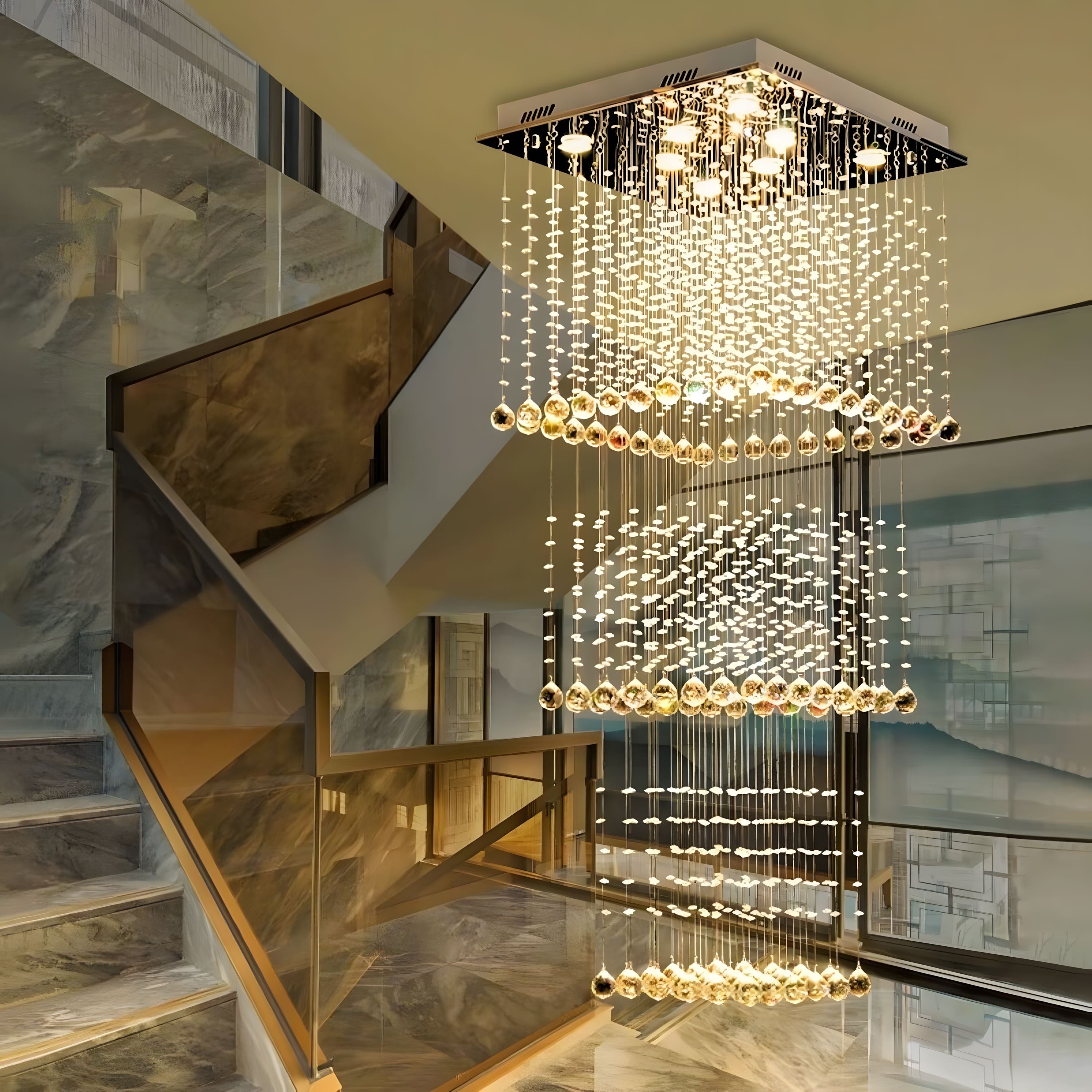 EVA-Square Crystal Raindrop Chandelier-ZENDUCE