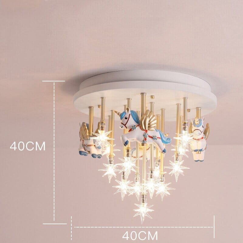 Girls Merry Go Roond Horses Ceiling Light | Kids Room Decor Lights - ZENDUCE - Blue Horse / Voltage AC100V-130V / G4 Bulb|Yellow Light
