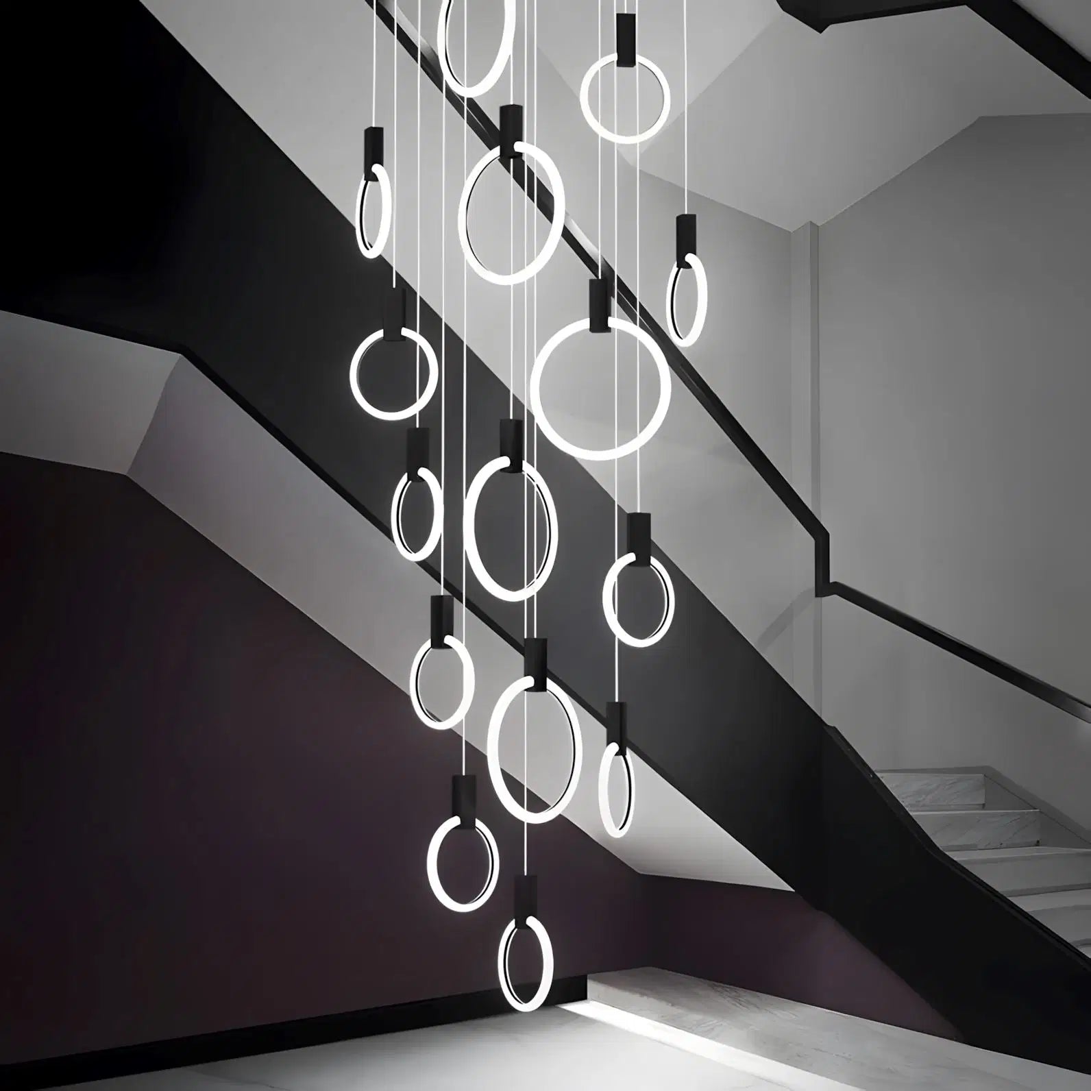 HALO (ALU) - ZENDUCE - Black / 3 Light Rings / Round Chassis / Warm Light