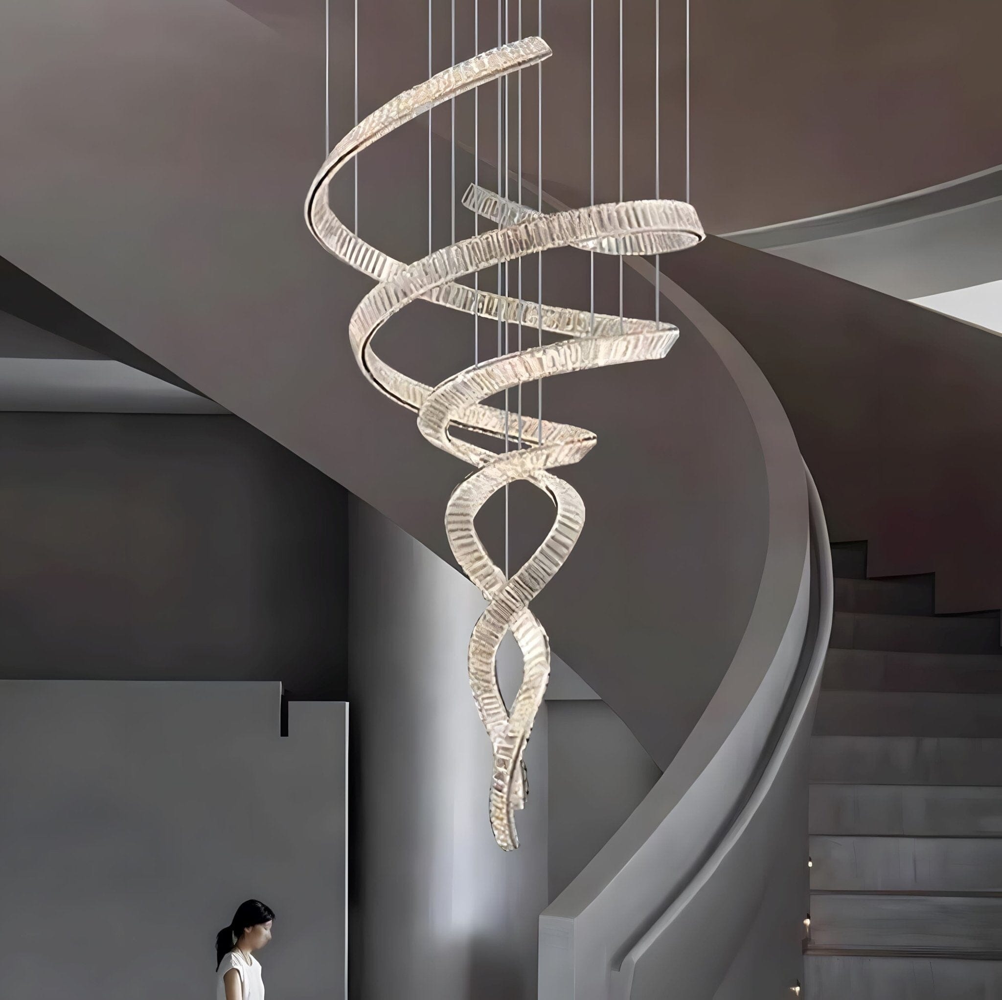HELIX - ZENDUCE - Dia 31.5″ x H 90.1″ / Dia 80cm x H 230cm / Stainless steel & Clear crystal / Warm Light