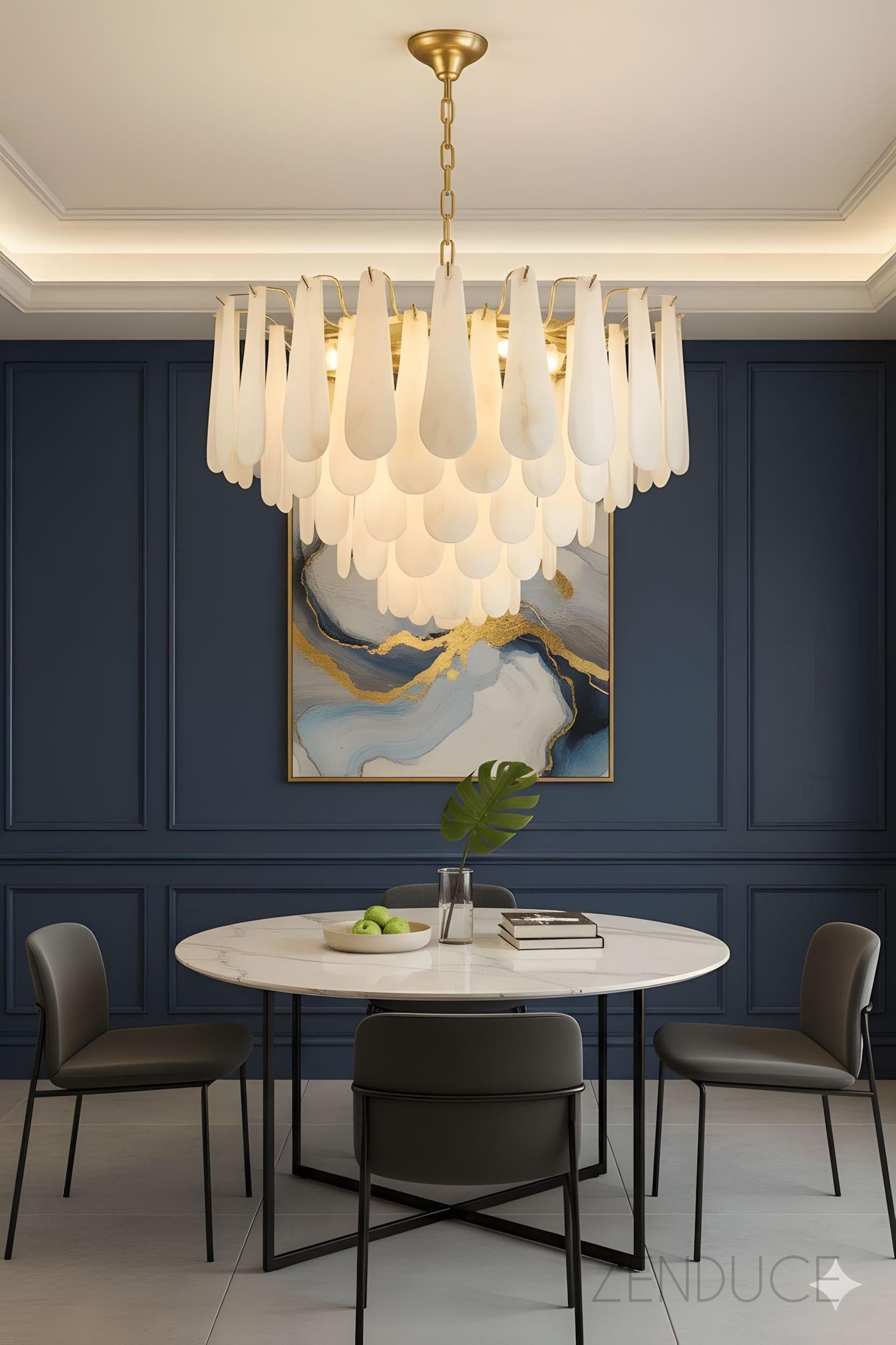RANI-Floral Alabaster Designer Chandelier-ZENDUCE