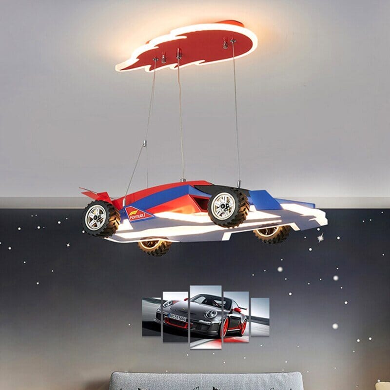 Racing Car Hanging Light - Art Deco Lighting for Kids Room - ZENDUCE - Car Hanging Light / 55x26 cm - Cold White