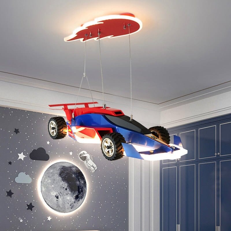 Racing Car Hanging Light - Art Deco Lighting for Kids Room - ZENDUCE - Car Hanging Light / 55x26 cm - Cold White