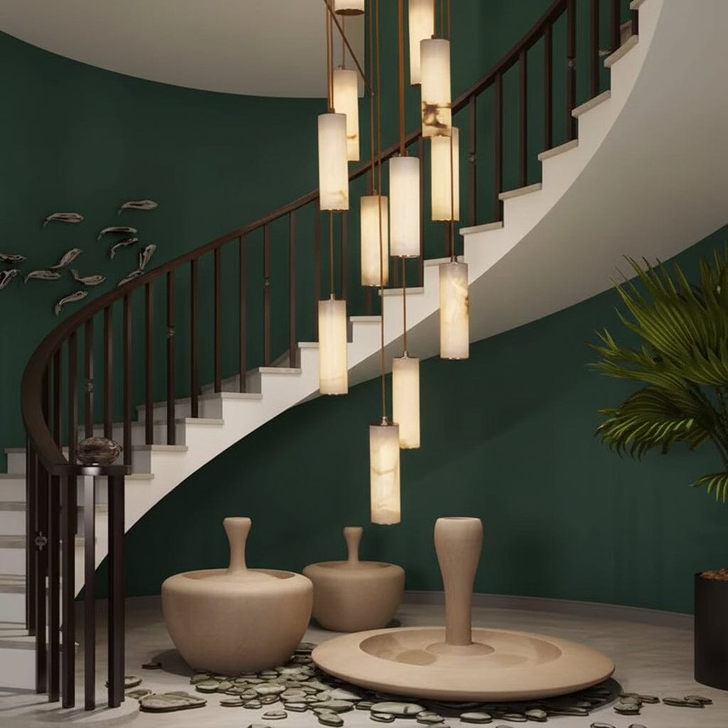 VERTARA-Cylindrical Marble Chandelier-ZENDUCE