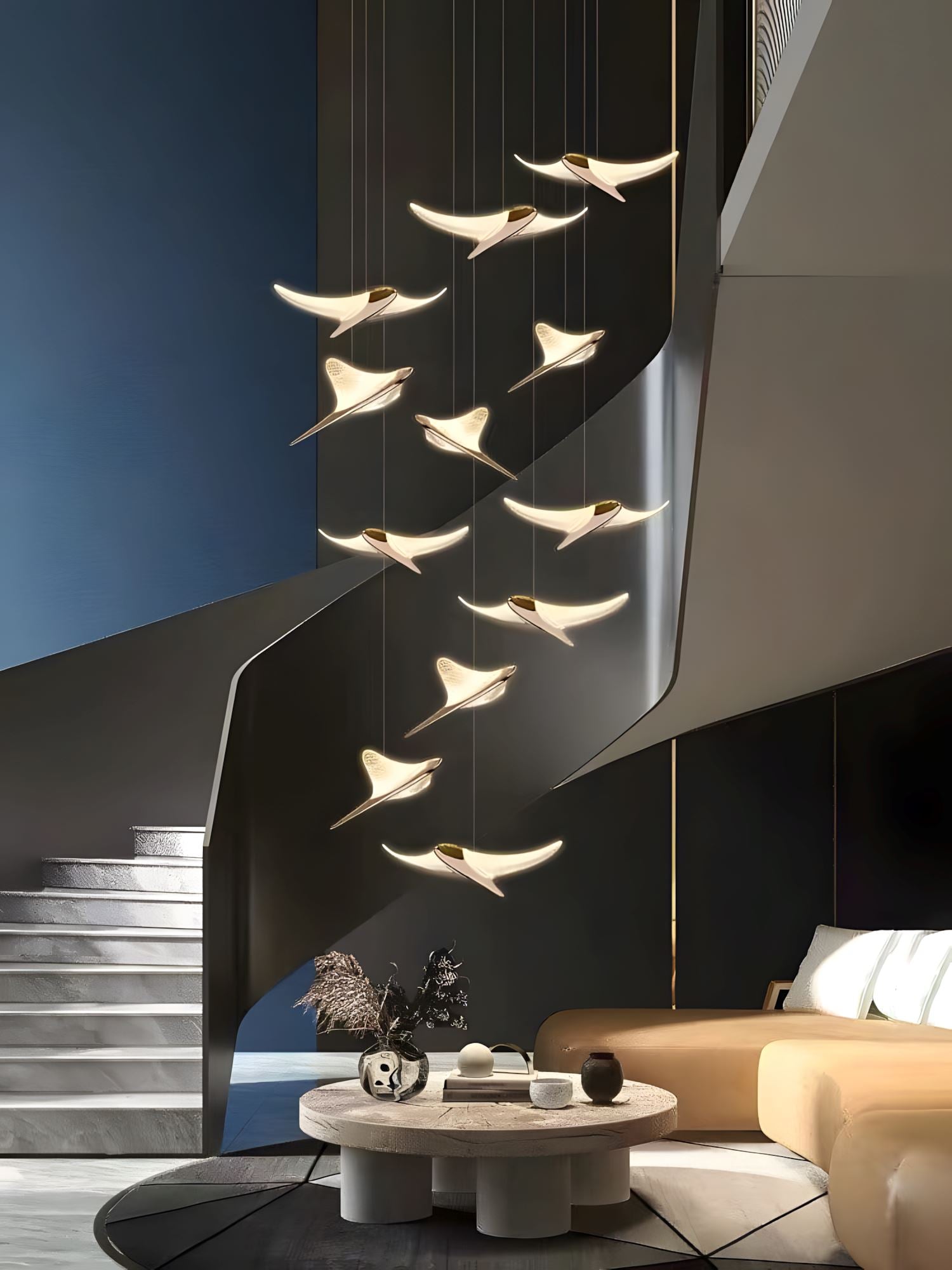 VOLANS - ZENDUCE - 8 Heads-Round Canopy ( ∅ 16" × H 98" ) / Warm White