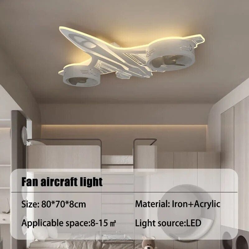 Airplane Ceiling Light with Fan for Kids Room - Light Grey - ZENDUCE - Warm White Light without Remote
