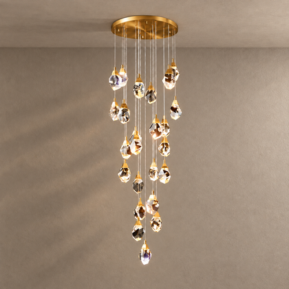 CRYSTAL ROCK (GRAND) chandelier on mushroom taupe plaster with natural shadows