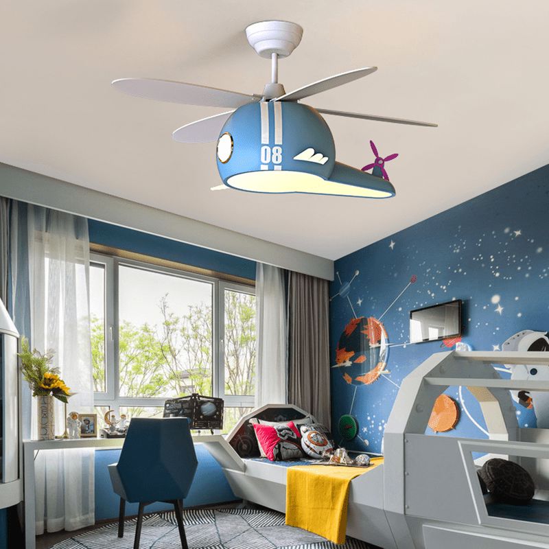 Kids Room Helicopter Ceiling Fan with Light - Art Deco Style - ZENDUCE - Blue