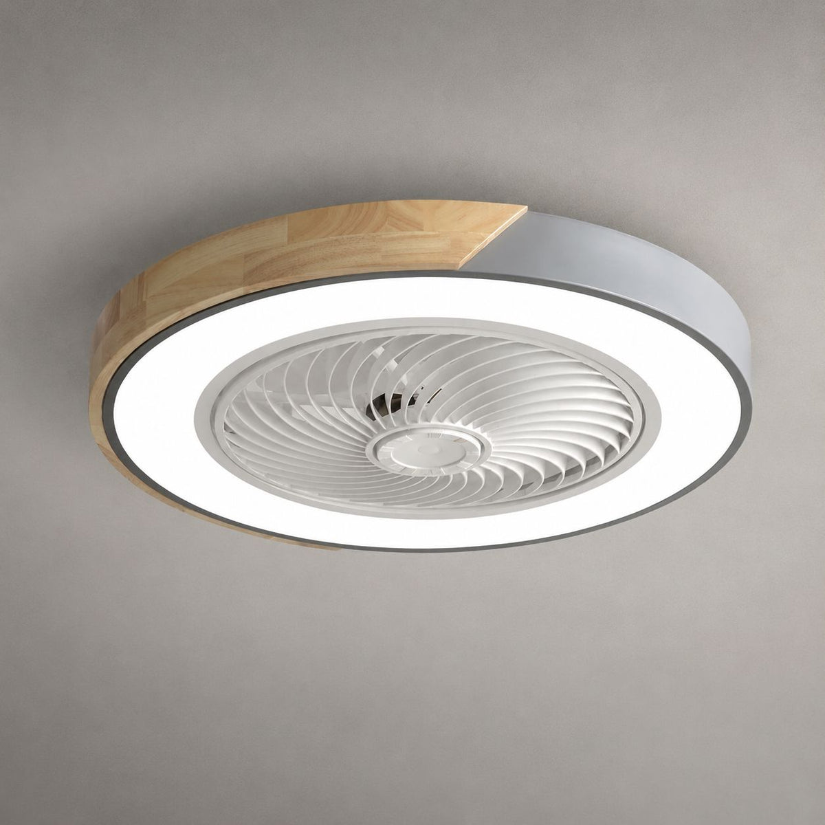 HERA fandelier ceiling fan on a warm gray background