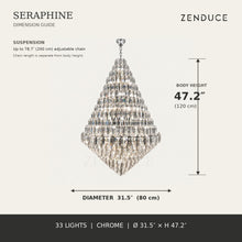 SERAPHINE 31.5 in chrome dimension guide, 31.5 inch diameter and 47.2 inch body height