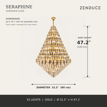 SERAPHINE 31.5 in gold dimension guide, 31.5 inch diameter and 47.2 inch body height
