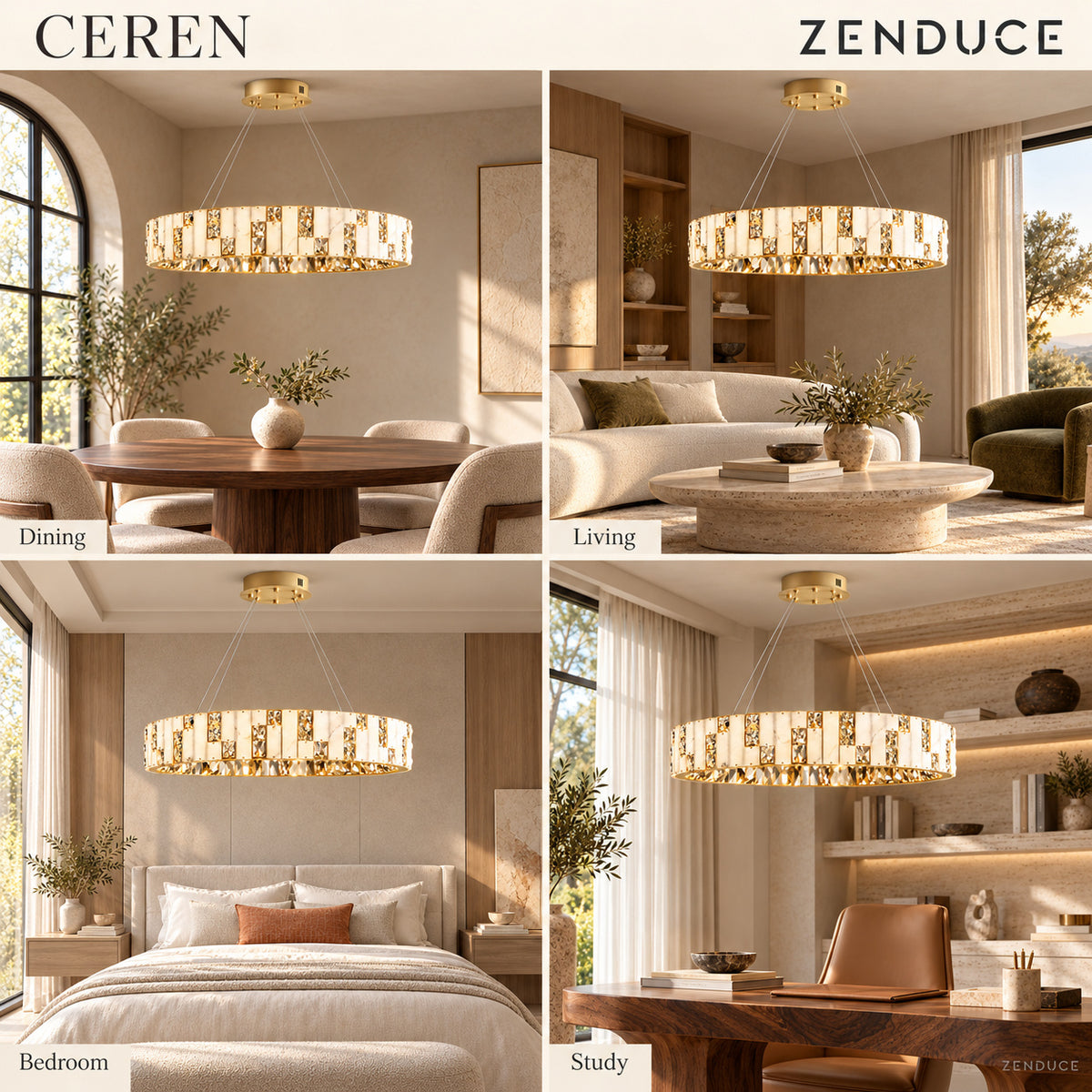 CEREN chandelier styled in dining, living, bedroom and study interiors