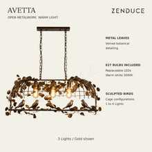 AVETTA verified features: metal leaf detailing, included warm white E27 LED bulbs and sculpted birds