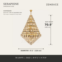 SERAPHINE 47.2 in gold dimension guide, 47.2 inch diameter and 70.9 inch body height