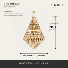 SERAPHINE 52 in gold dimension guide, 52 inch diameter and 78.7 inch body height