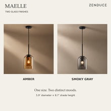 MAELLE Amber and Smoky Gray finish comparison with shared shade dimensions