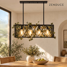 AVETTA Black Trellis four-bulb chandelier in a breakfast alcove; illustrative interior