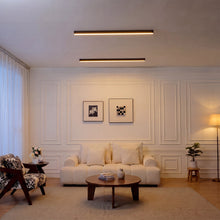 Light oak-effect LUNIVA ceiling bar isolated with a warm illuminated diffuser.