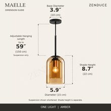 MAELLE Amber dimension guide: 5.9-inch diameter, 8.7-inch shade height, 59-inch adjustable suspension