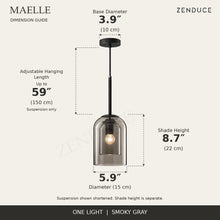 MAELLE Smoky Gray dimension guide: 5.9-inch diameter, 8.7-inch shade height, 59-inch adjustable suspension
