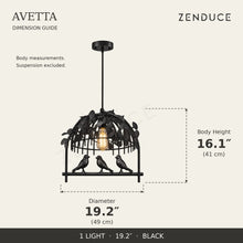 AVETTA 1 Light Black dimension guide: diameter 19.2 inches (49 cm), body height 16.1 inches (41 cm)