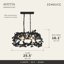 AVETTA 2 Lights Black dimension guide: length 25.5 inches (65 cm), body height 16.1 inches (41 cm)