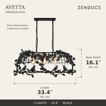 AVETTA 3 Lights Black dimension guide: length 33.4 inches (85 cm), body height 16.1 inches (41 cm)