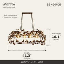 AVETTA 4 Lights Gold dimension guide: length 41.3 inches (105 cm), body height 16.1 inches (41 cm)