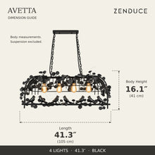 AVETTA 4 Lights Black dimension guide: length 41.3 inches (105 cm), body height 16.1 inches (41 cm)