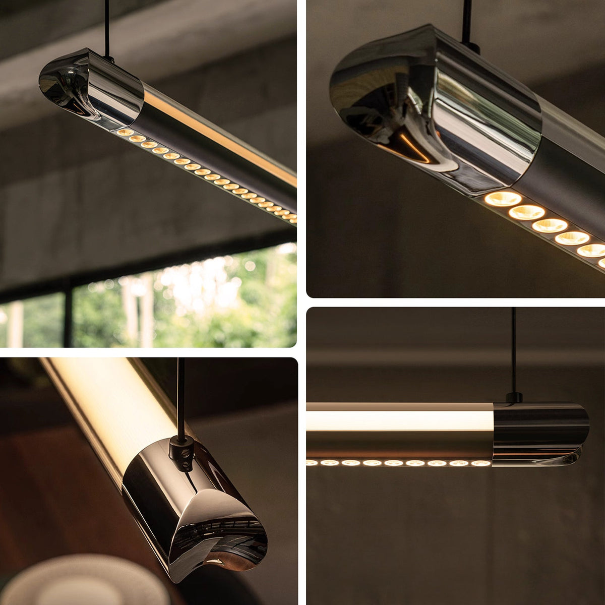 Long NOXVARE black pendant isolated front-on with a narrow matching ceiling canopy.