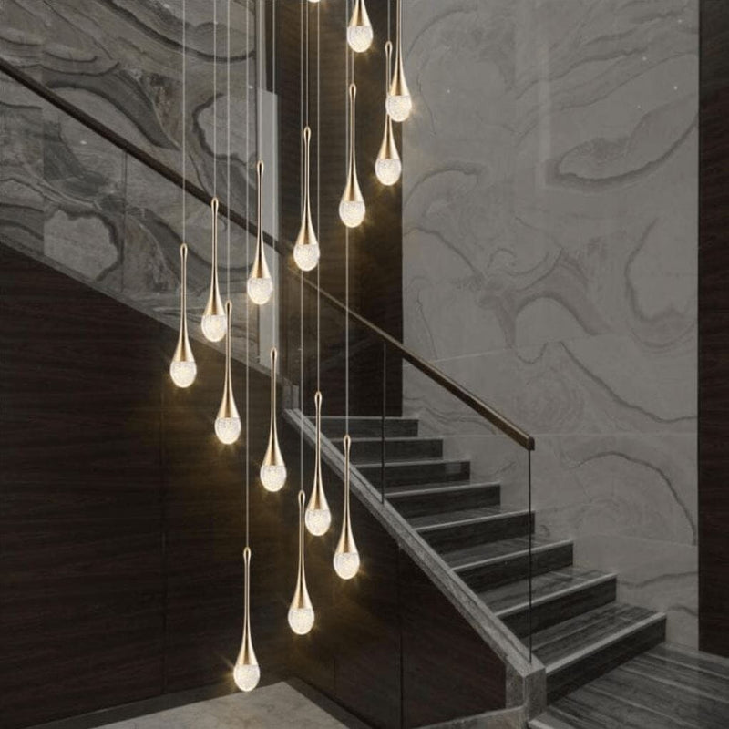 Modern Staircase Gold Crystal Chandelier - Radiance
