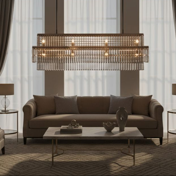 AURELIAN-Modern Linear Crystal Chandelier in Brushed Gold-ZENDUCE
