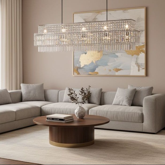 AURELIAN-Modern Linear Crystal Chandelier in Brushed Gold-ZENDUCE