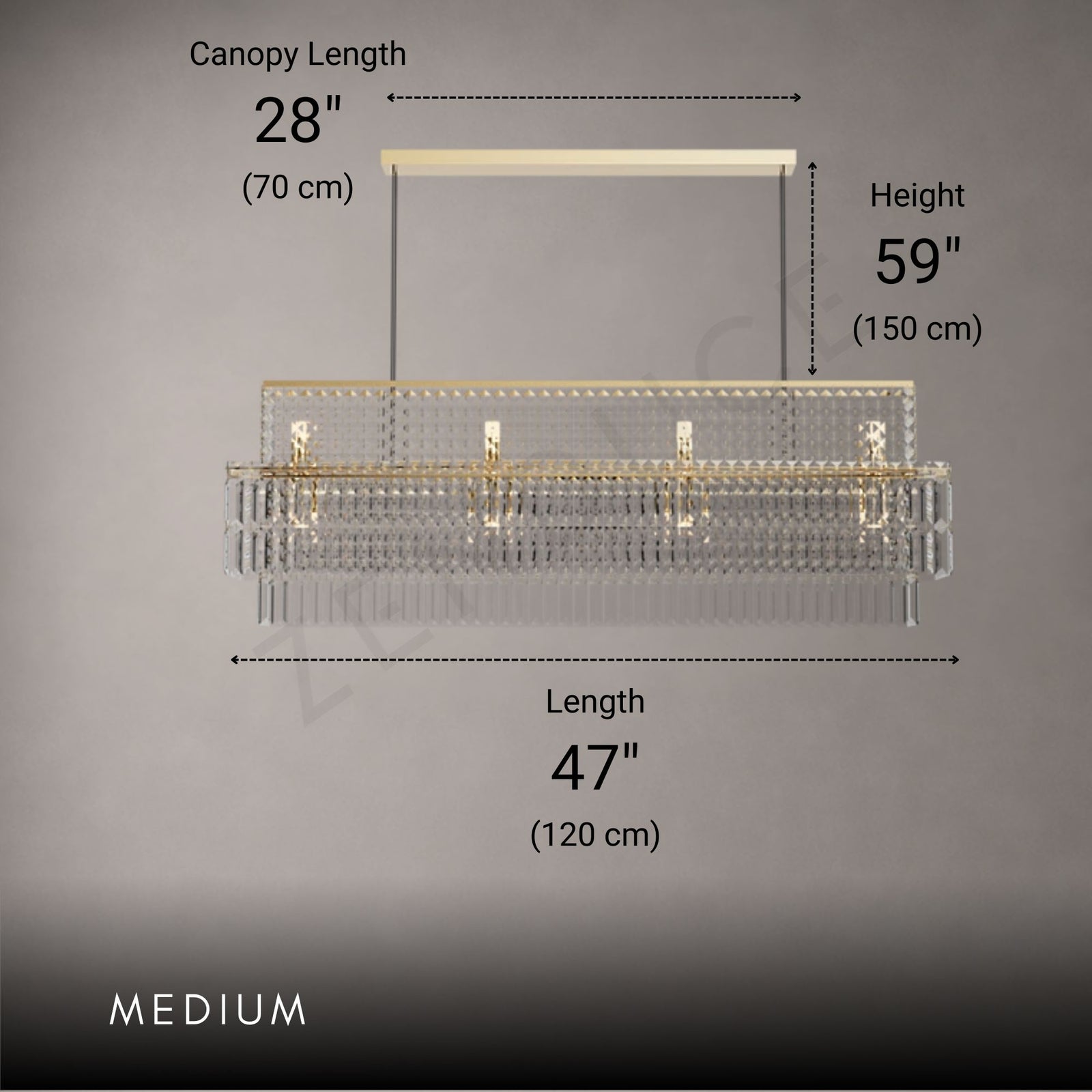 AURELIAN-Modern Linear Crystal Chandelier in Brushed Gold-ZENDUCE