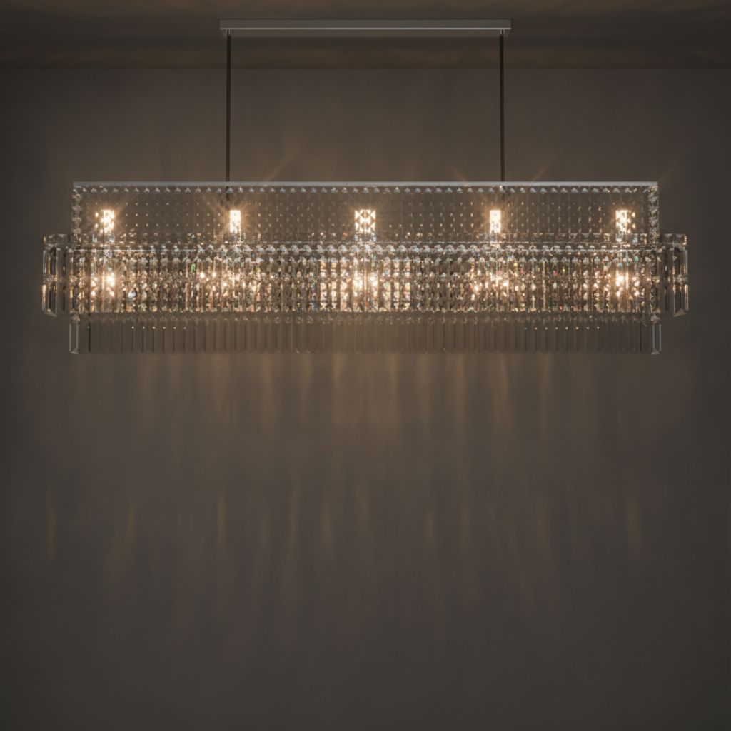 AURELIAN-Modern Linear Crystal Chandelier in Brushed Gold-ZENDUCE