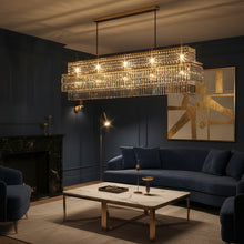 AURELIAN-Modern Linear Crystal Chandelier in Brushed Gold-ZENDUCE