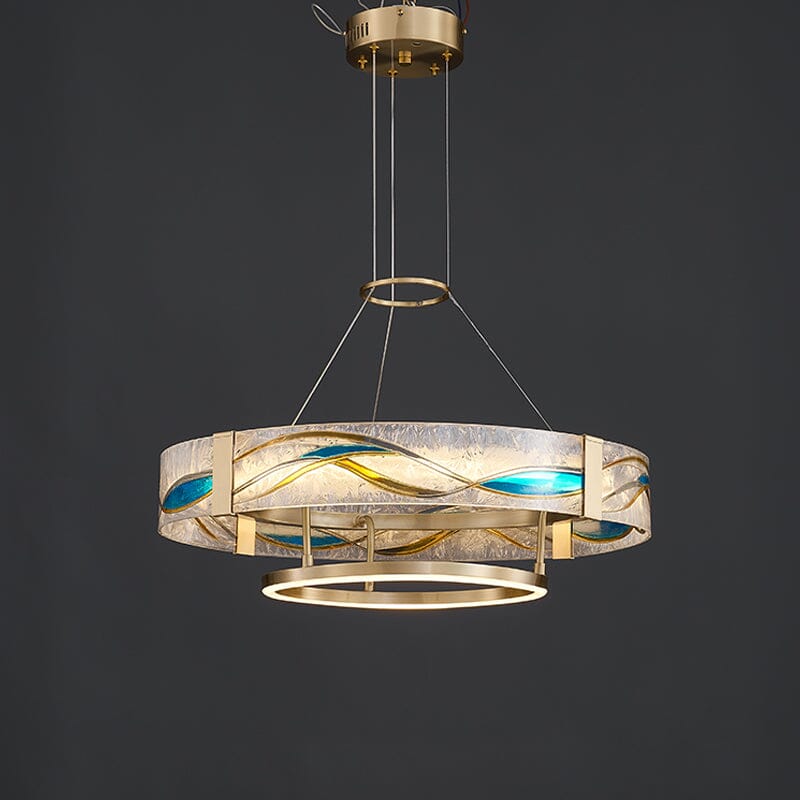 AVELIS-Enamel Round Brass Chandelier-ZENDUCE