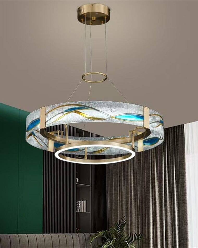 AVELIS-Enamel Round Brass Chandelier-ZENDUCE