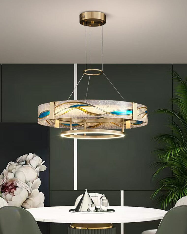 AVELIS-Enamel Round Brass Chandelier-ZENDUCE