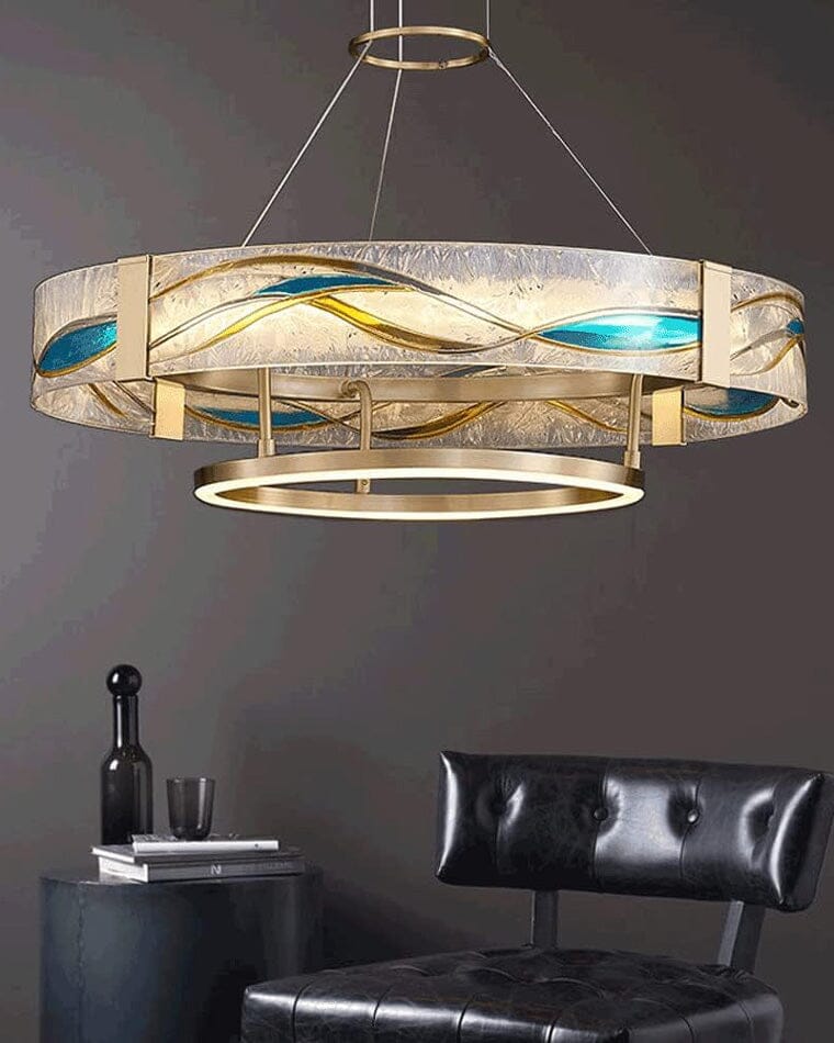 AVELIS-Enamel Round Brass Chandelier-ZENDUCE