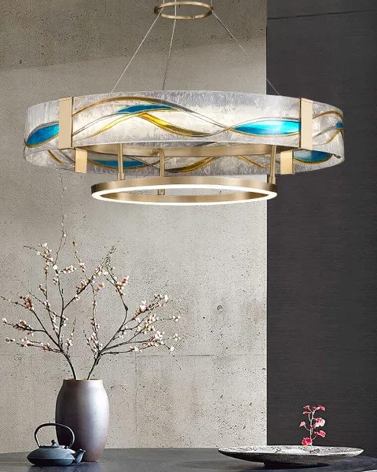 AVELIS-Enamel Round Brass Chandelier-ZENDUCE
