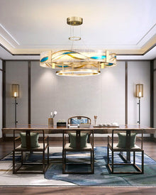 AVELIS-Enamel Round Brass Chandelier-ZENDUCE