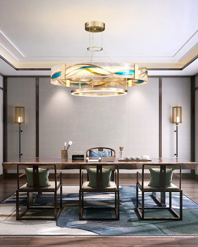 AVELIS-Enamel Round Brass Chandelier-ZENDUCE