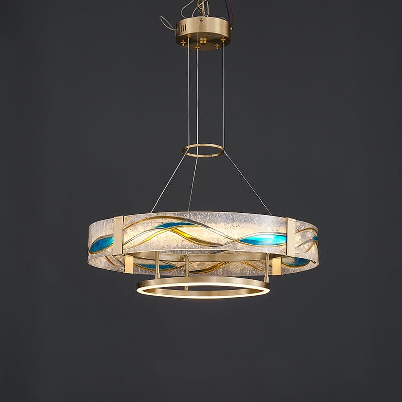 AVELIS-Enamel Round Brass Chandelier-ZENDUCE