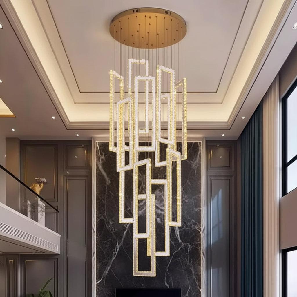 AVELYN-Rectangular Crystal Chandelier-ZENDUCE