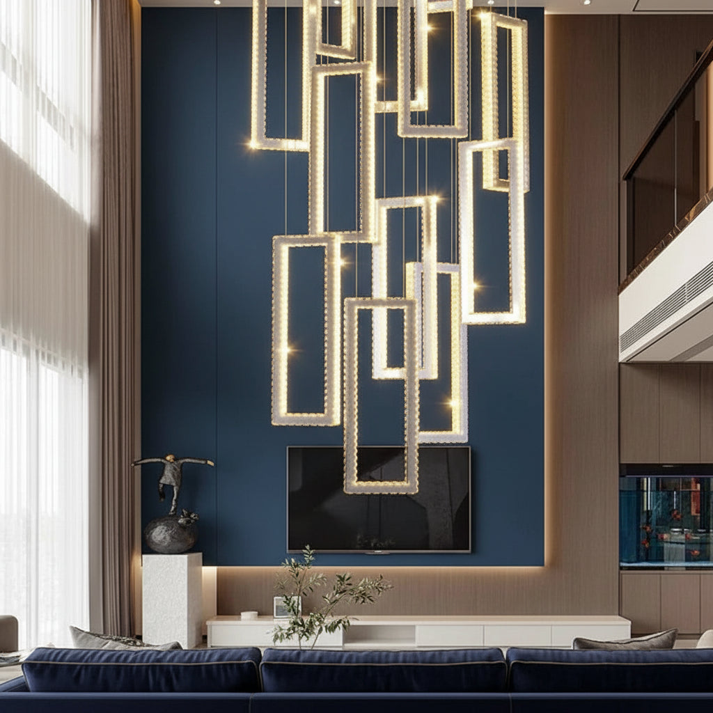 AVELYN-Rectangular Crystal Chandelier-ZENDUCE