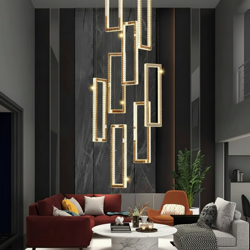 AVELYN-Rectangular Crystal Chandelier-ZENDUCE