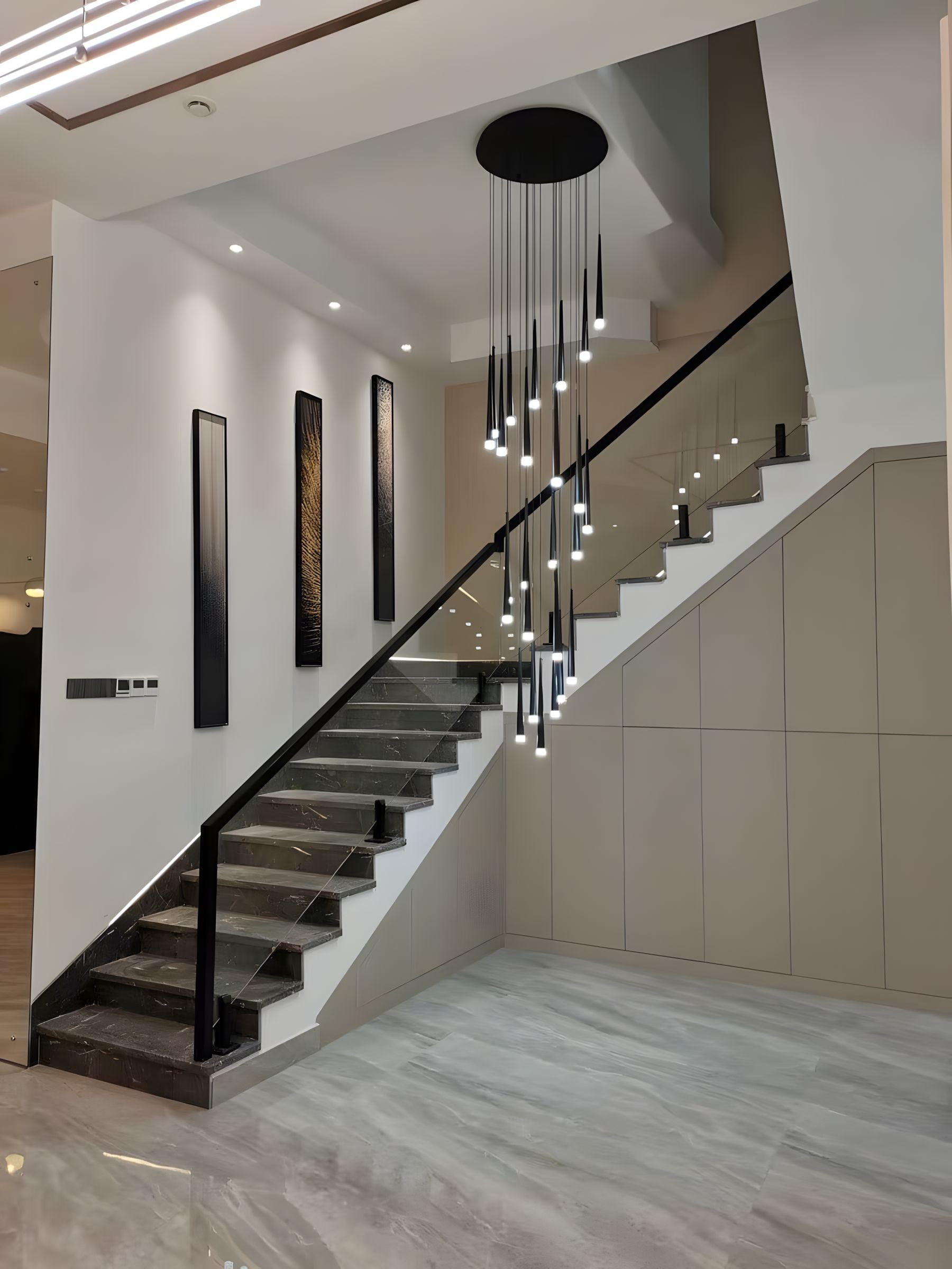 CINDRA-Minimalist Acrylic Staircase Chandelier-ZENDUCE